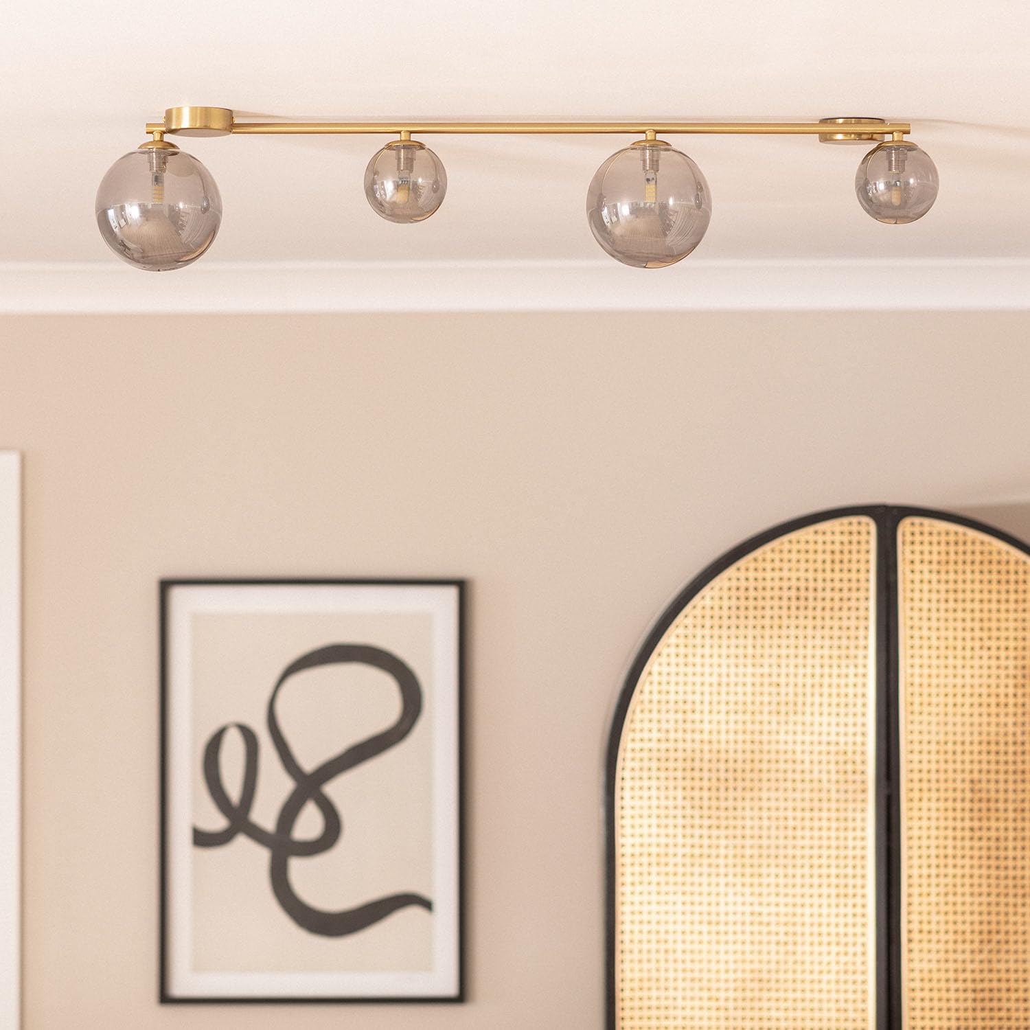 LEDKIA Lampadario in Metallo e Vetro Moonlight Brass 4 punti luce Grigio Sm | Design Elegante | Compatibile con Lampadine G9 | Ideale per Soggiorno e Camera, Grigio Smoke