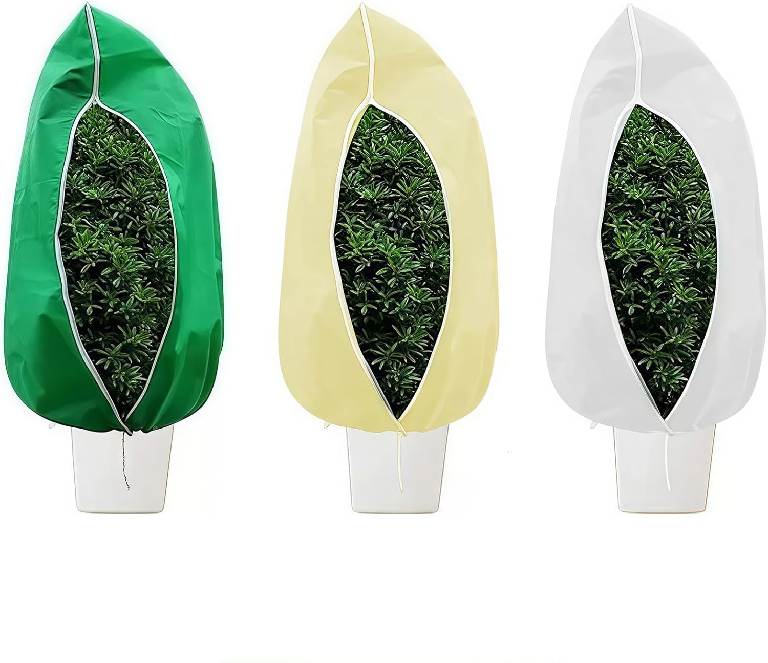 3pcs Outdoor Plant Winter Covers, with Zipper and Drawstring, Reusable, Suitable for Potted Plants, Trees, Flowers(White,120x180cm)