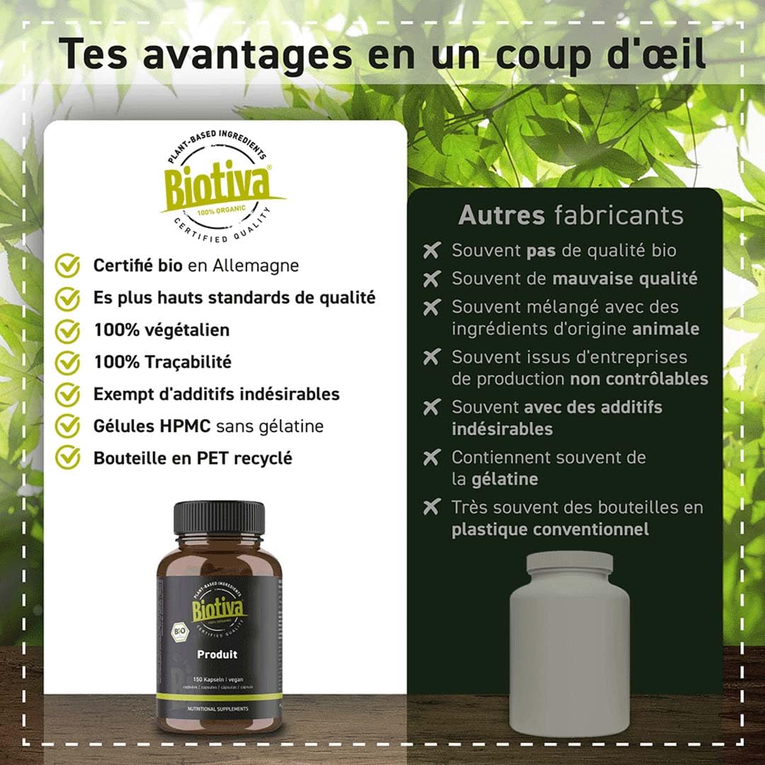 Extrait de millepertuis perforé bio 120 Gélules - Hypericum perforatum - Sans agent de séparation - Sans matière de remplissage - Issu de l'agriculture bio contrôlée- Biotiva