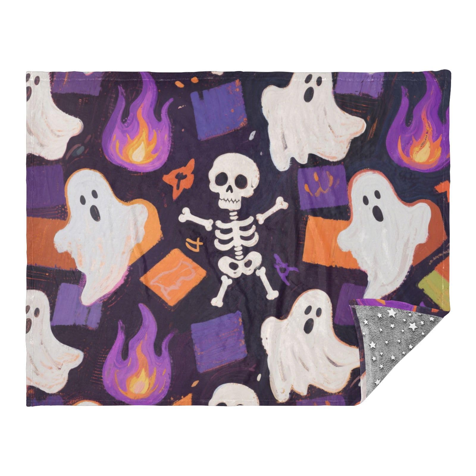 Couverture douce violette motif squelette grand format 127x178 cm isolation thermique