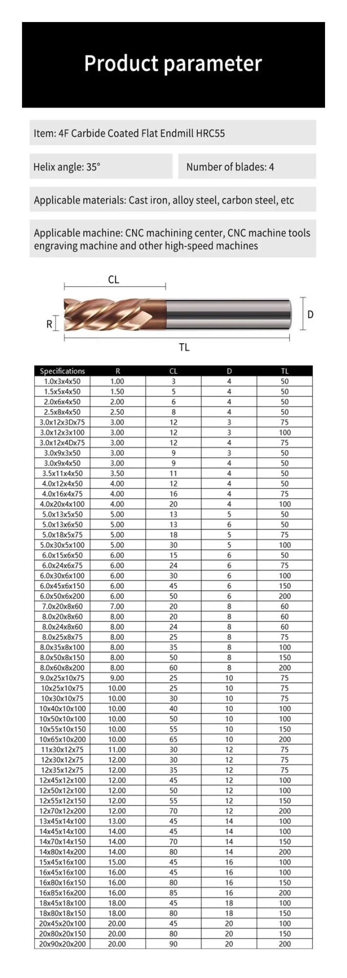 1 stücke HRC58 Hartmetall-schaftfräser 2 4 5 6 8 10 12mm Flöten Fräser Legierung beschichtung Wolfram Stahl Schneiden Werkzeug CNC Bearbeitung Schaftfräser(10X40X10X100)