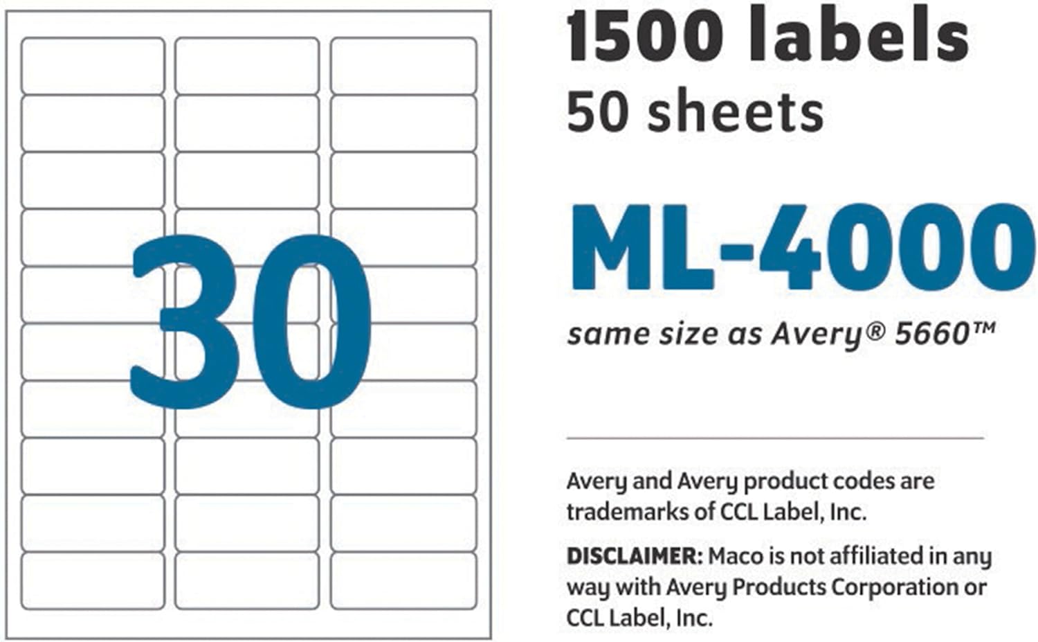 MACO Laser/Ink Jet Glossy Clear Address Labels, 1" x 2-5/8", 30 per Sheet, 1500 per Box (ML-4000) - Image 4