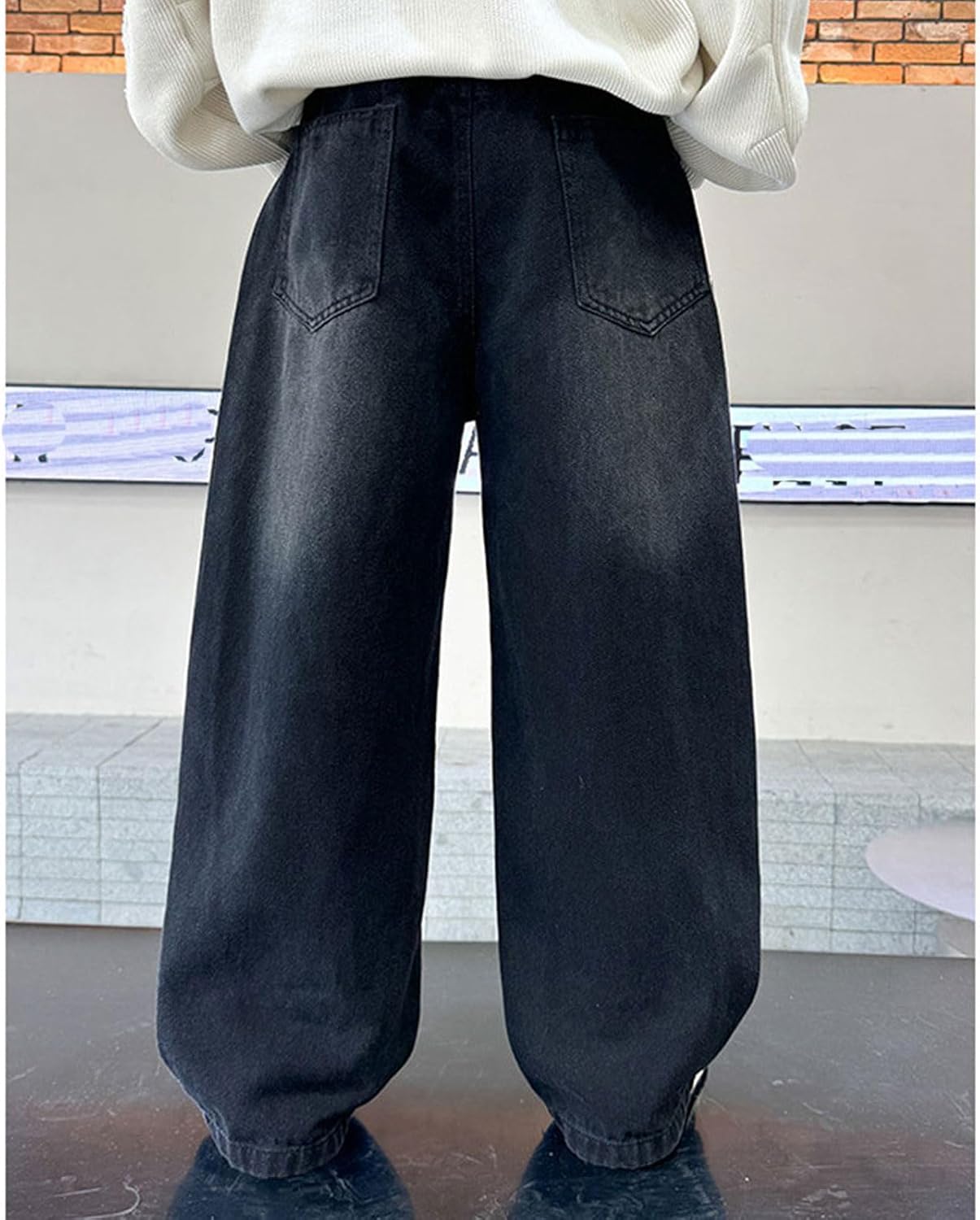 Boy's Baggy Jeans Elastic Waist Pull On Denim Pants Classic Straight Wide Leg Jeans for Kids 6-14 Years - Image 6