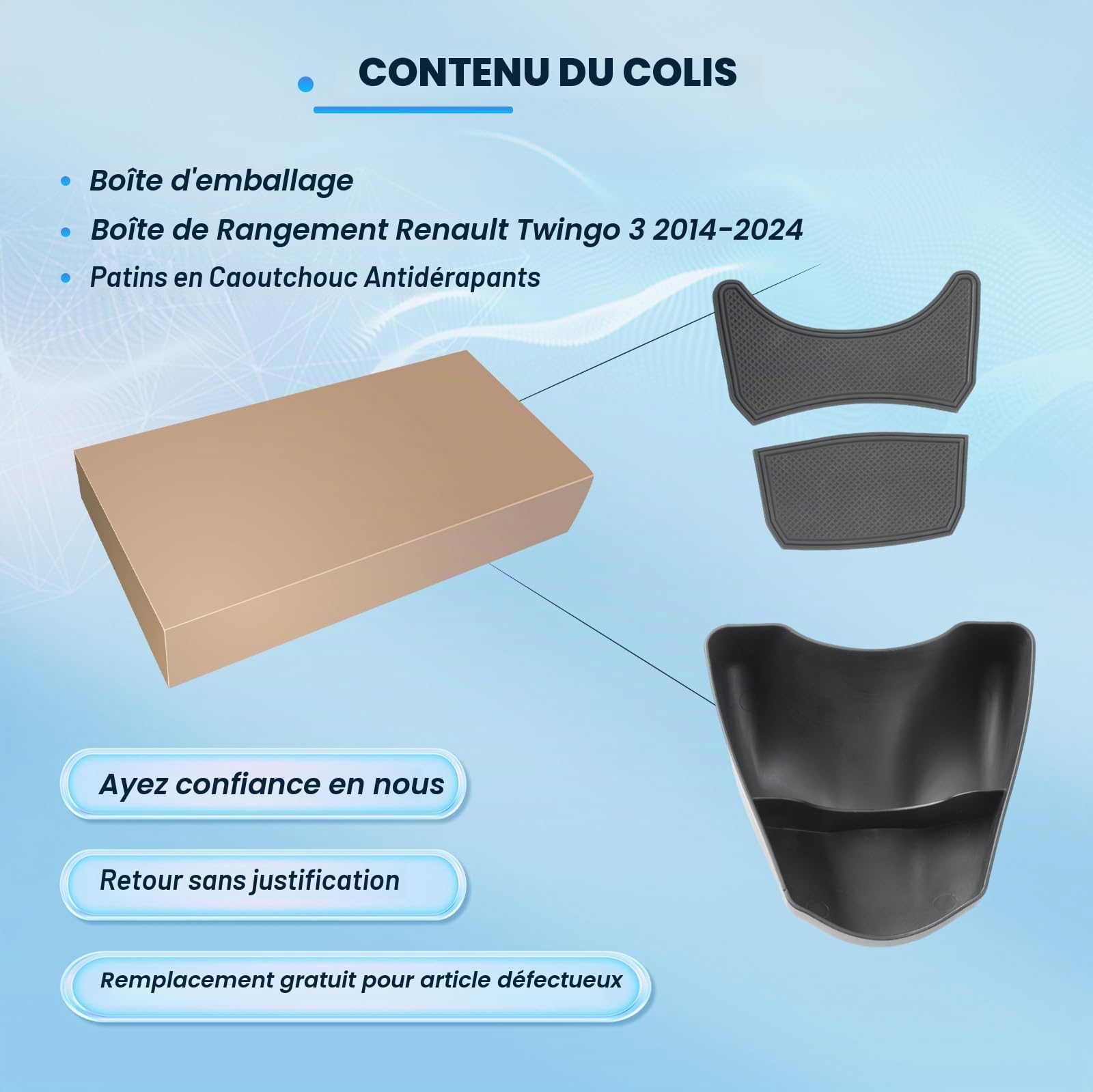 BIXUAN Twingo 3 - Console centrale compatible avec Renault Twingo 3 2014-2023 2024 - Accoudoir central - Boîte à gants - Boîte de rangement - Accessoires
