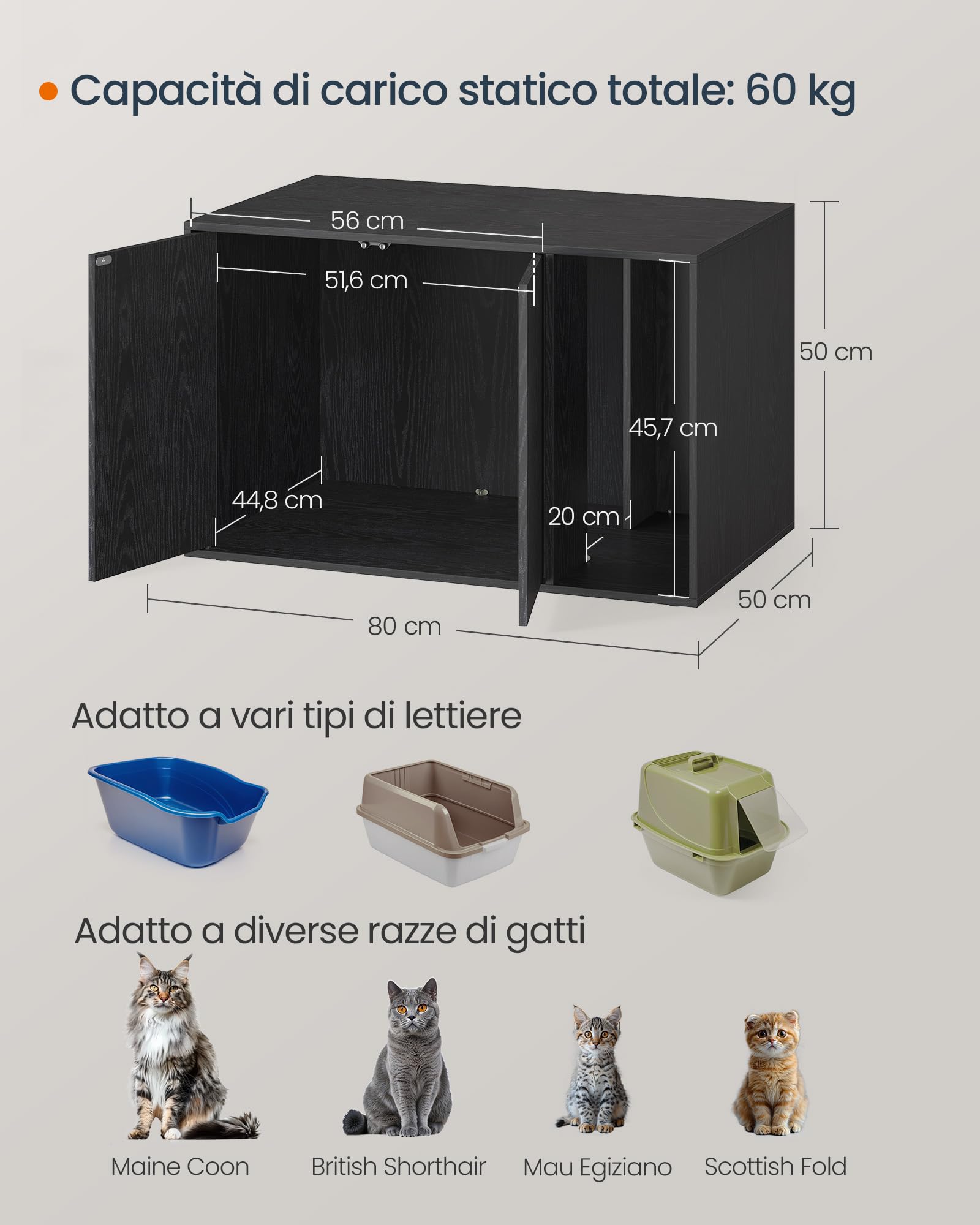 SONGMICS HOME Armadietto per Lettiera, Montaggio Rapido Senza Attrezzi Toolless, Casetta per Gatti Grandi, Porte a Spinta per Aprire, Tecnologia TOOLLESS, Nero Ebano PCL013B03