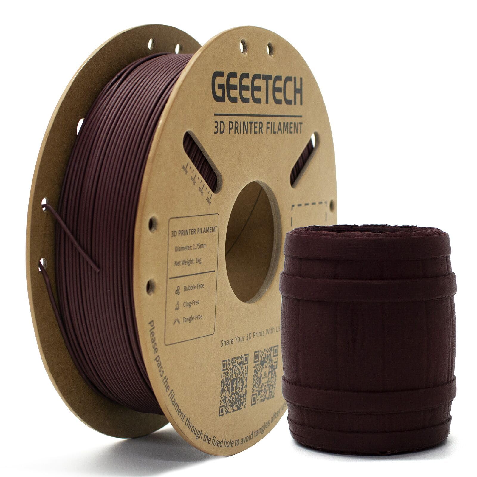 GEEETECH Filamento PLA in fibra di carbonio, filamento CF PLA 1.75 +/- 0.03 mm, bobina da 1 kg per stampante 3D, rosso mattone