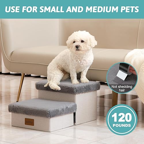 Miniatura 5 de Escaleras para perros pequeños, escaleras para mascotas con almacenamiento y escalones ajustables para camas altas y sofá, rampa para mascotas para