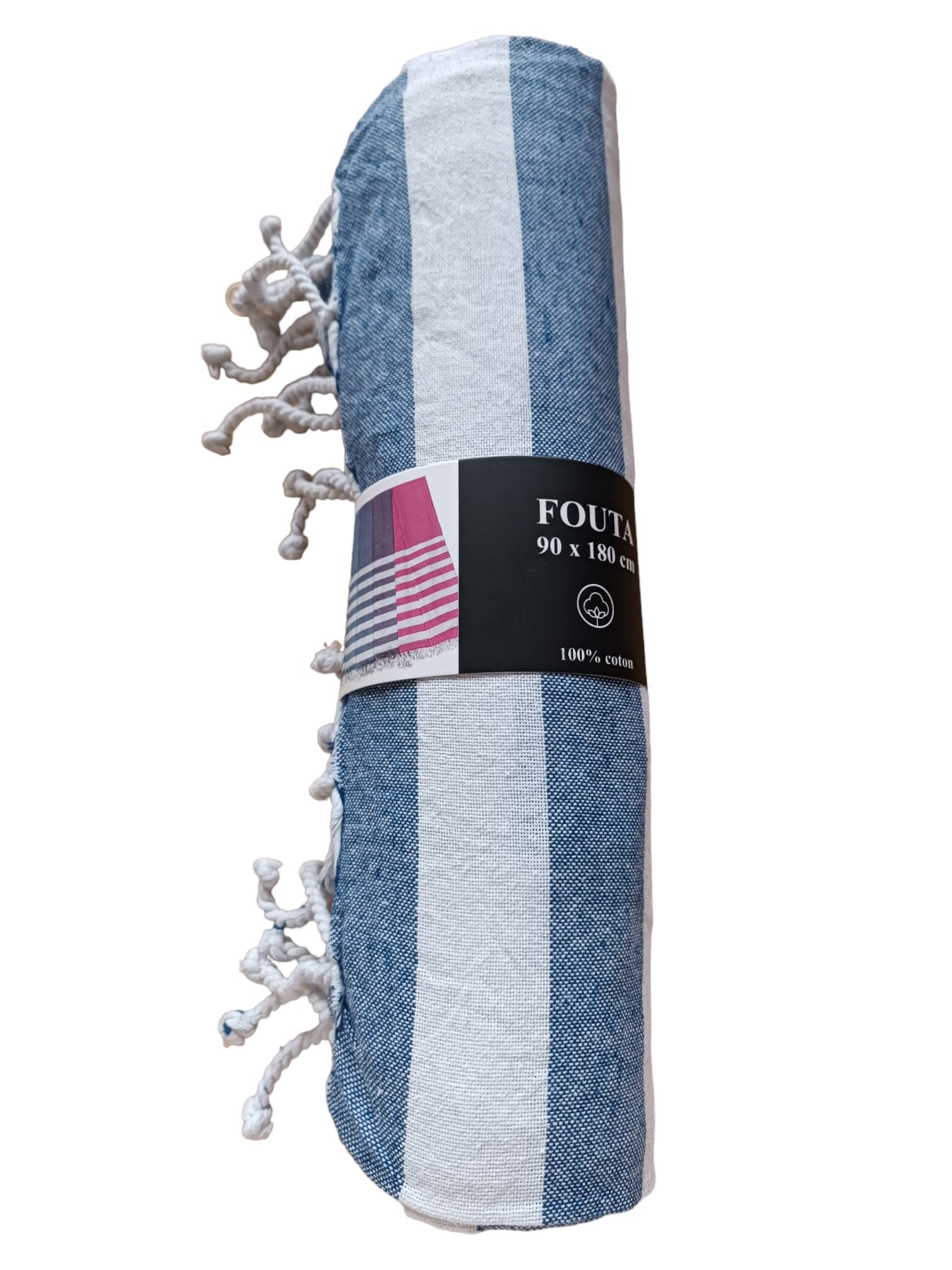 Atout Ciel Serviette de Plage Fouta Rayée avec Franges 90 x 180 cm Marine