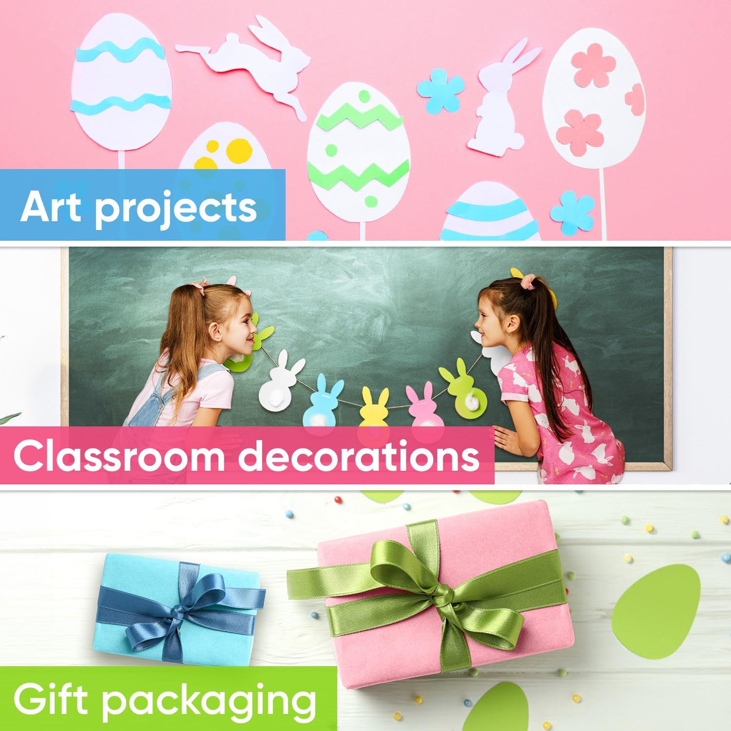 Juego de rollos de papel kraft de 36 x 1200 pulgadas (100 pies) para manualidades de Pascua, 45 libras, papel kraft rosa, azul claro, verde claro, amarillo, blanco, hecho en Estados Unidos,