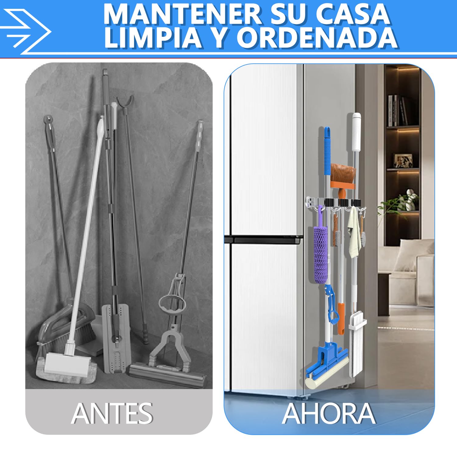 3-H Colgador Escobas Magnético 36cm, Soporte Escobas Pared SUS304 Acero Inoxidable 20KG Carga Colgador Escobas y Fregonas Sin Perforar para Restaurante, Cocina, Baño, Garaje con Tornillos