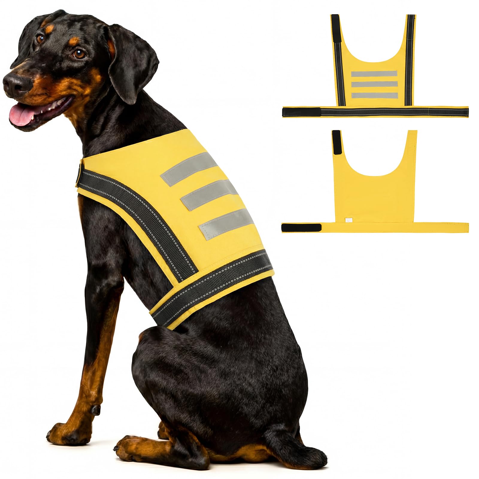 OUOBOB Reflective Assistance Dog Safety Vest, Breathable Mesh Design with Adjustable Hook and Loop, High-Visibility for Night & Urban Walks (3XL, Yellow)