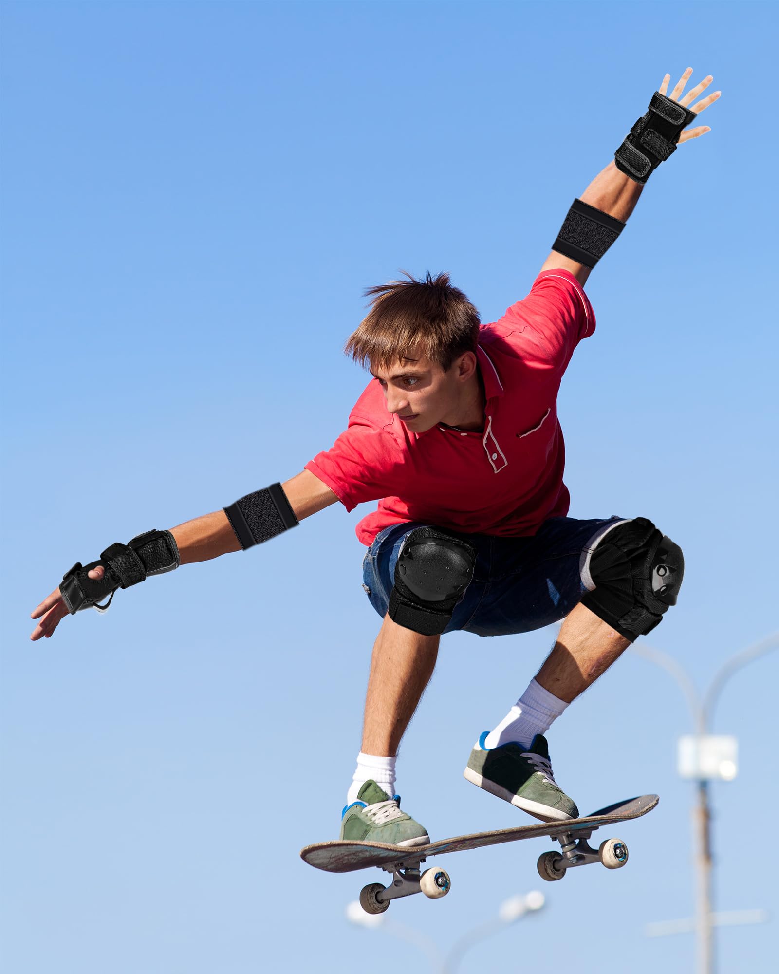 Schützer Schonerset 6 in 1 Inliner Protektoren Set Kinder Schutzausrüstung, Verstellbare Knieschoner Ellenbogenschützer Handgelenkschoner für Skaten Fahren Roller Skateboard