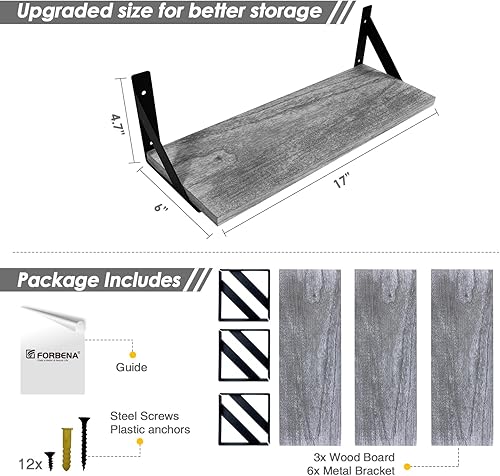 Miniatura 10 de Forbena Estantes flotantes de madera para pared de 24 pulgadas de largo, estantes grandes de pared de baño, juego de 3, estante de almacenamiento