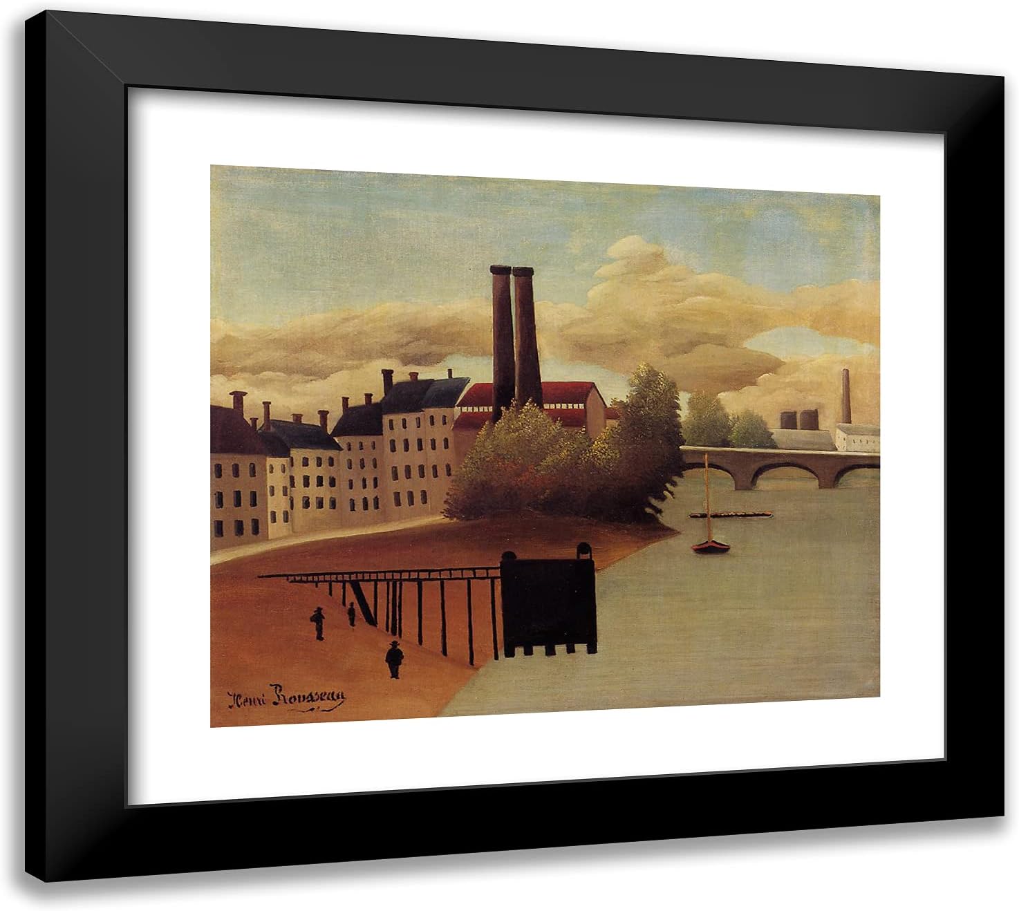 ArtDirect Rousseau, Henri 22x20 Black Ornate Framed Art Print with Double Matting Titled: View of the Outskirts of Paris