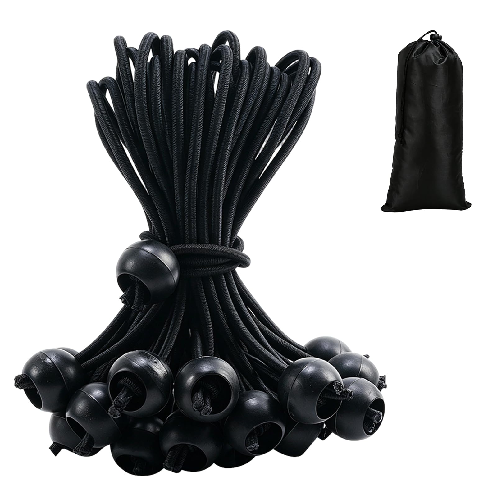50 Pcs 6 Inch Tarpaulin Bungee Cords with Balls Bungee Balls Heavy Duty Elastic Bungee Ball CordsBungee Straps for Tent,Camping, Household Items, Canopies, Flags(Black)