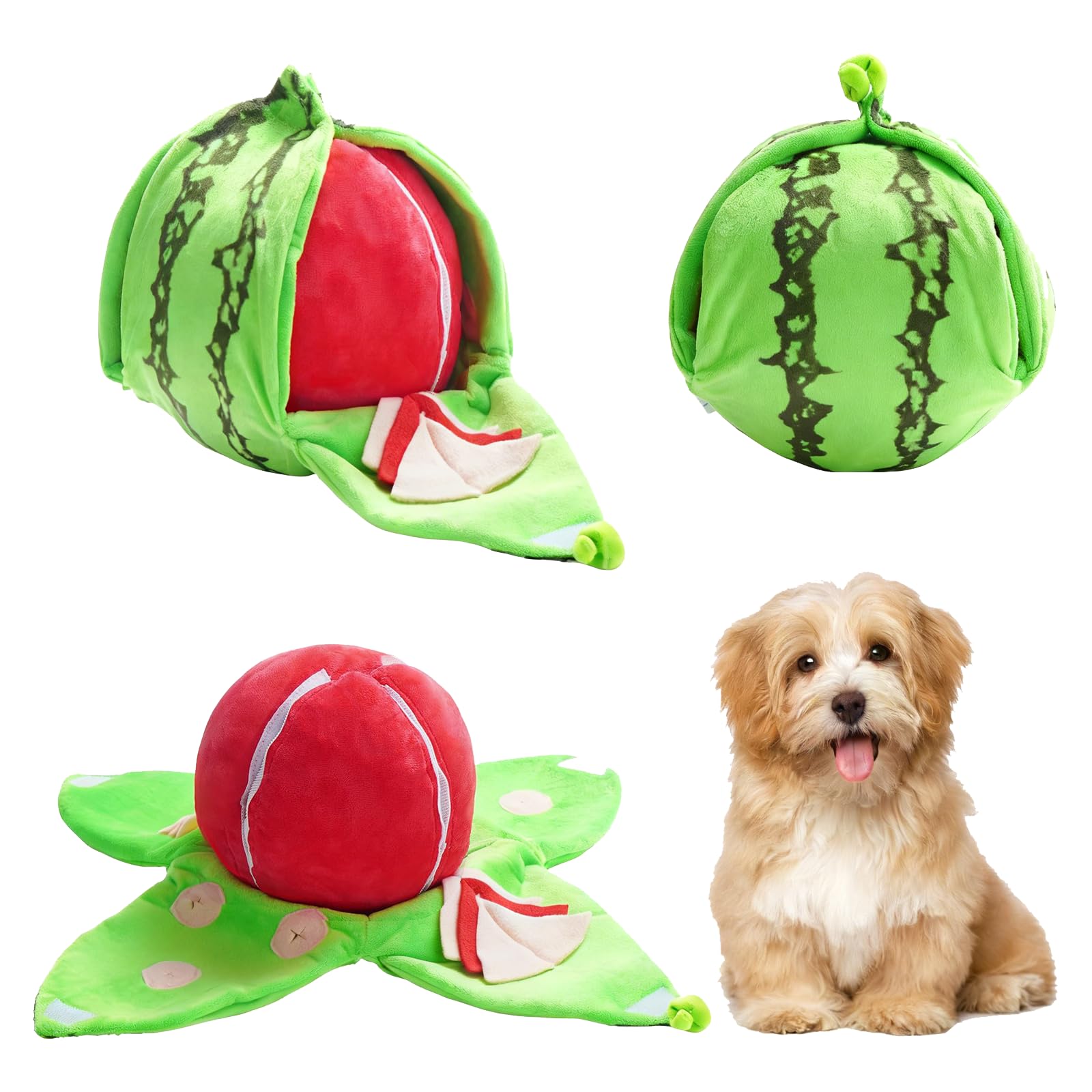 Interactive Dog Toys Hide and Seek Dog Toy,Dog Enrichment Toy with Squeaker and Crinkle Paper Inside,5-in-1 Orange Watermelon Hide Plush Toys,Interactive Puzzle Foraging Mat, Feeding Game Pet (A)