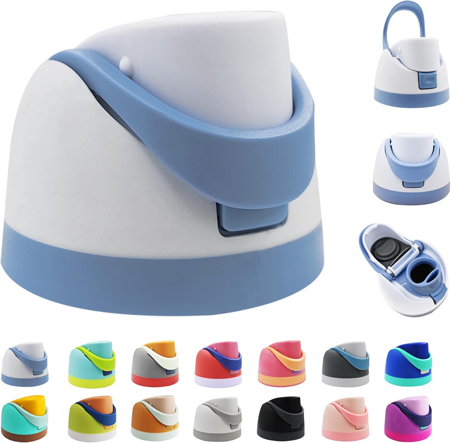 Replacement Cap for Owala Freesip,One Button Water Bottle Top Lid Compatible with Owala Cup 16oz 24oz 32oz 40oz, BPA-Free Replacement Lid Accessory for Owala Free Sip (White-Blue)