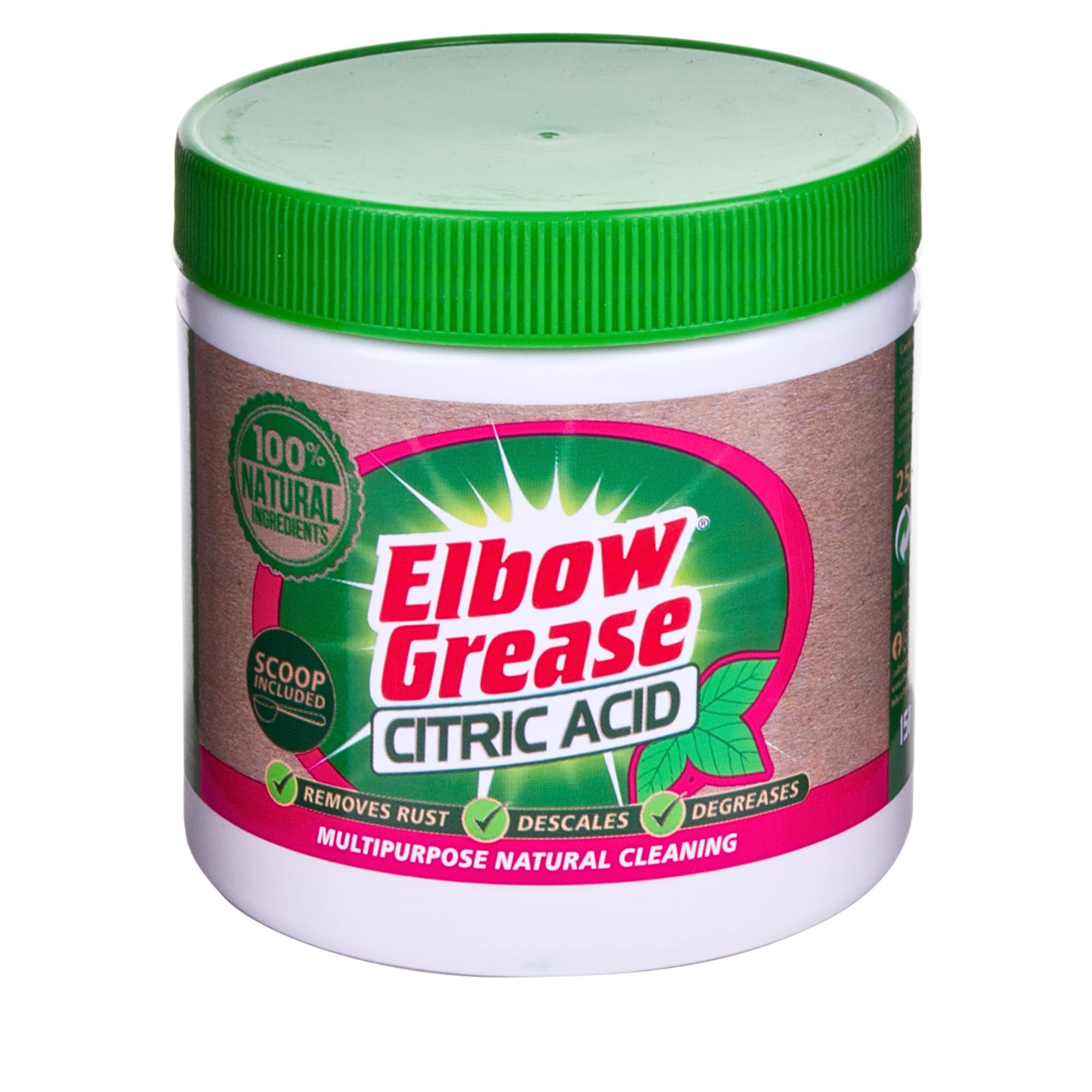 Elbow Grease Citric Acid | 100% Natural Ingredient Multipurpose Cleaning Powder for Kettle and Shower Limescale Rust Removal, Degreaser and Appliance Cleaner - Scoop Included (250g)