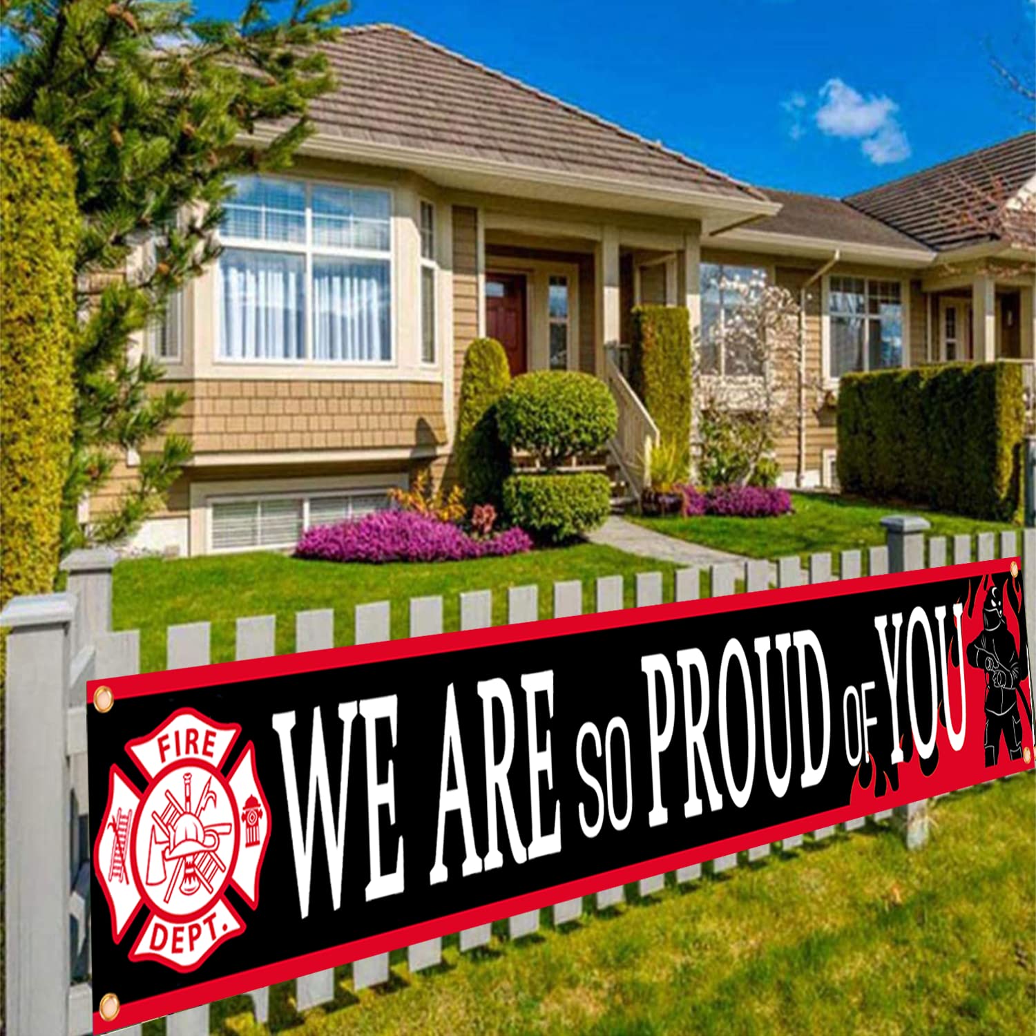Firefighter Theme We Are So Proud Of You Backdrop Banner,Fireman Firefighter Retirement Party Birthday Party Decoration Supplies