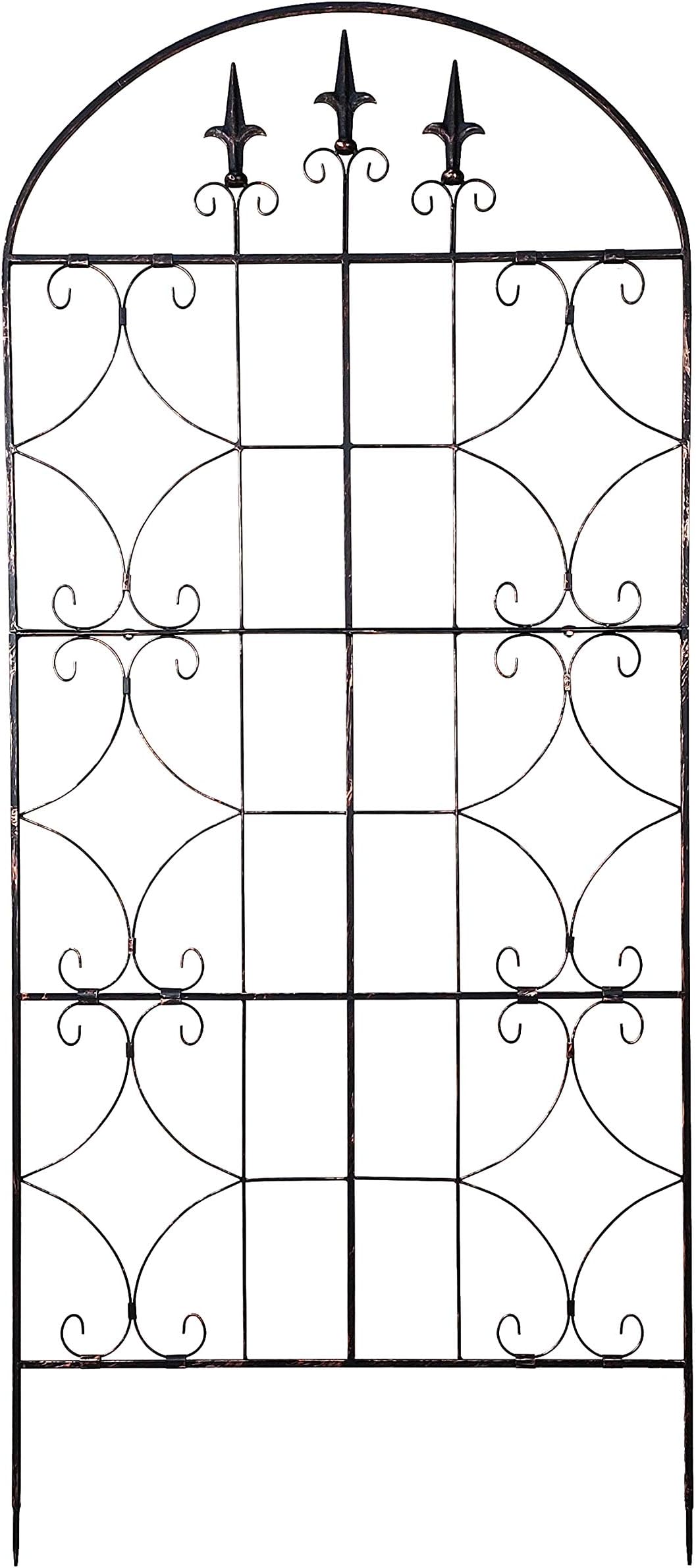 OUTOUR Garden Trellis Plant Support Wire Lattice Grid Panel Stake Fence, 64"x28", for Climbing Plants, Potted Vines Vegetables Vining Flowers Ivy Roses Clematis, Lawn Backyard Patio, Antique Bronze