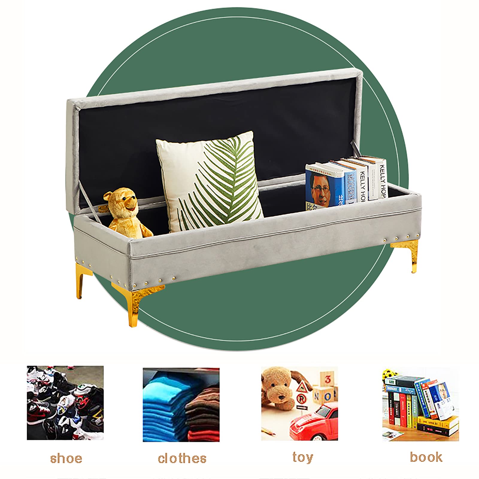 LUUYYI Lujoso banco de almacenamiento tapizado de terciopelo para sala de estar y entrada, moderno banco con cambiador de zapatos y compartimento de almacenamiento, color granate, 80 x 40 x 40 cm