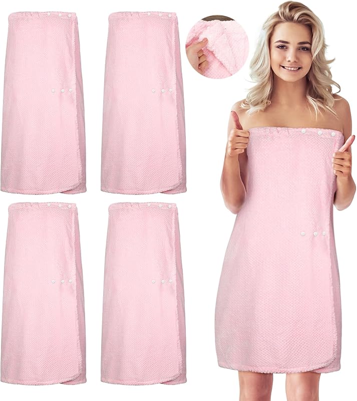 Tigeen 4 Toalhas Envoltórias para Spa, Listradas, Rosa, Tamanho M