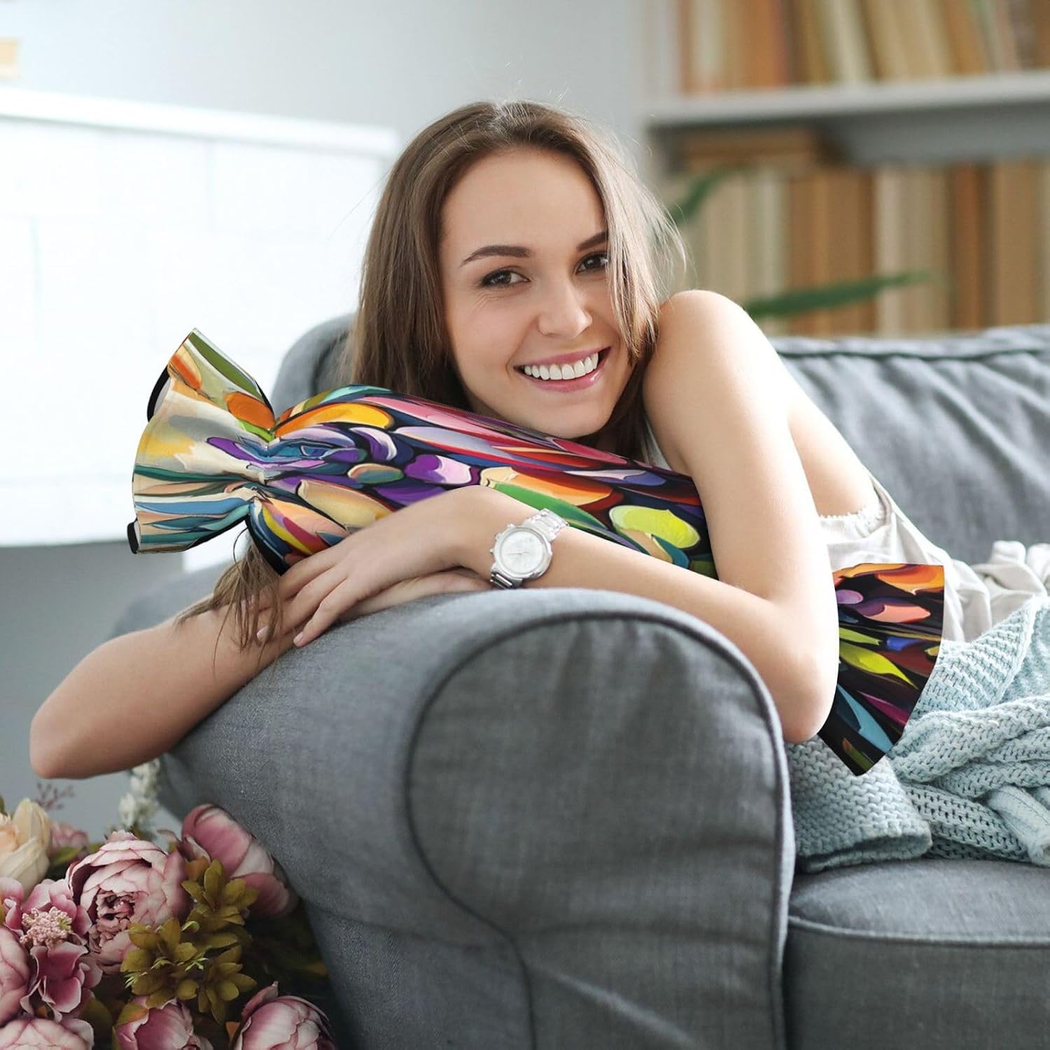 Rendering of Bright Flowers Cylindrical Pillow-Premium Bed Pillows, Side Sleeper Neck Support, Decorative Candy Design, Soft and Durable