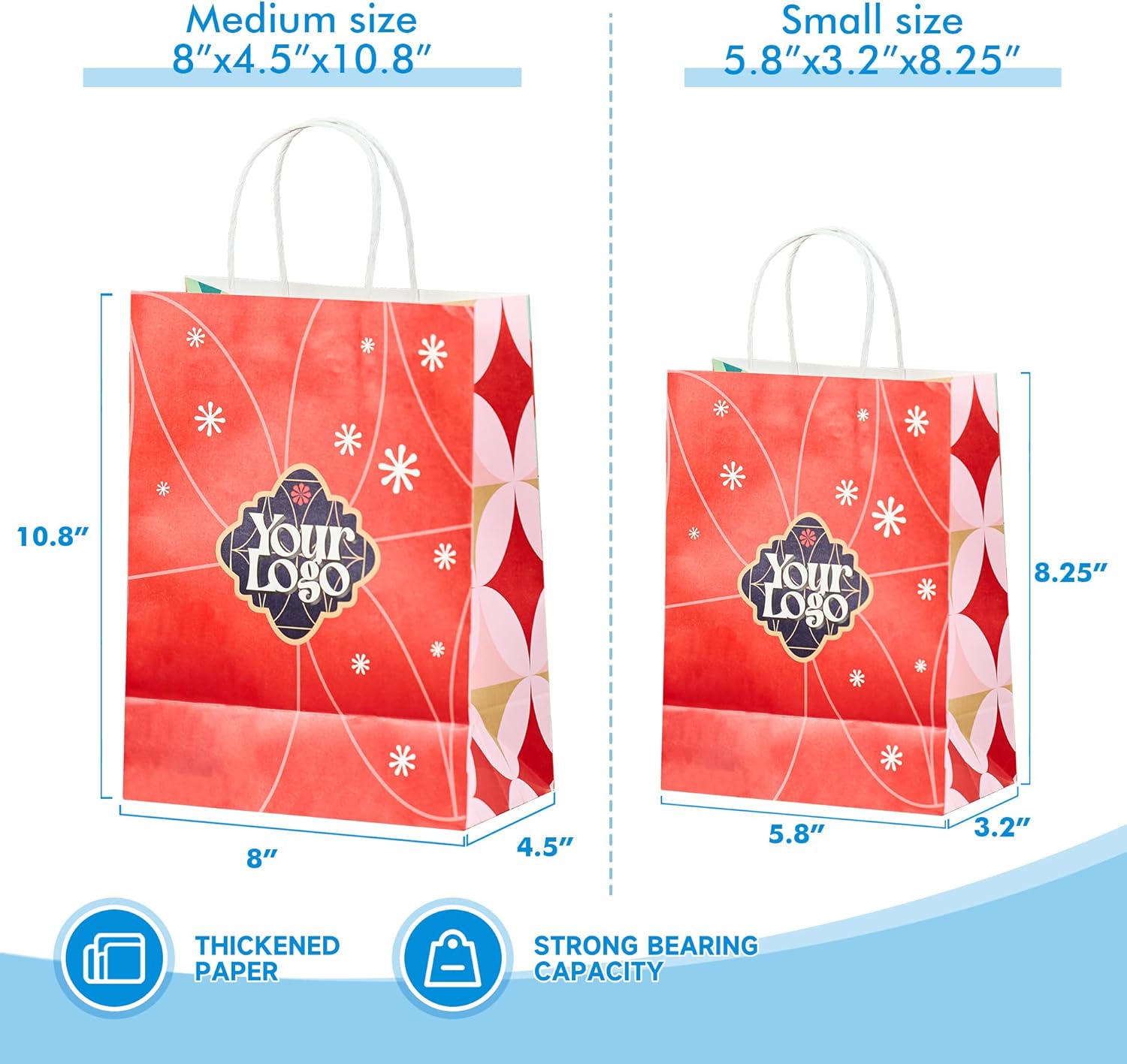 RACETOP 50 PCS Custom Printed Kraft Paper Bags, Personalize Paper Bags for Small Business, Personalized Gift Bag with Medium Size, Shopping Bag, Birthday Gift Bag, Party Bag
