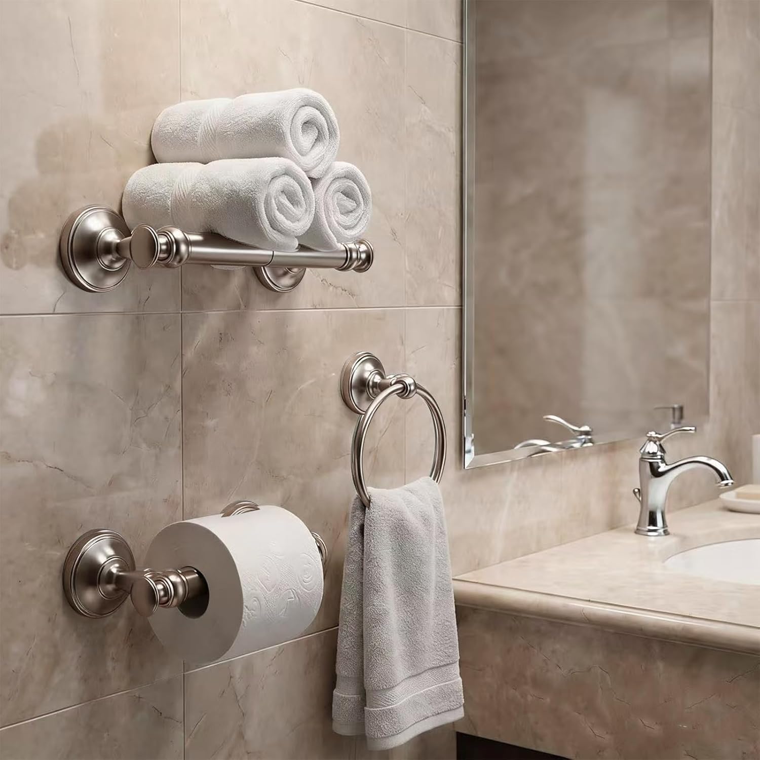 khtumeware 1 Pack Vibrant Polished Nickel Bath Towel Ring, Bathroom Hardware Accessories Heavy-Duty Hand Towel Holder for Bathroom, Modern Round Towel Hanger Wall Mounted