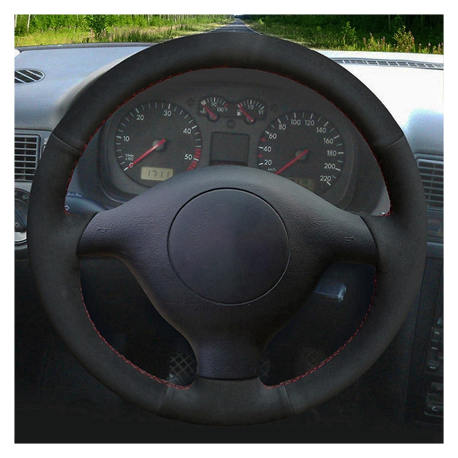 PU Funda Volante para VW para Bora Seat Leon MK1 1998-2005 para Skoda para Fabia 1 2004 2005 Protector para Volante Coche Gamuza Cuero Genuino Negro Interiores Volante Coche (Color : Style 2)