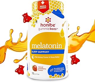 Honibe Melatonin Sleep Support Gummies | Honey-Based Gummies Made in Canada | Nighttime Sleep Aid | Natural Sleep Aid to Help Relieve Stress | Melatonin Gummies to Help Support a Healthy Sleep Aid | Sleep Gummies | 70 gummies