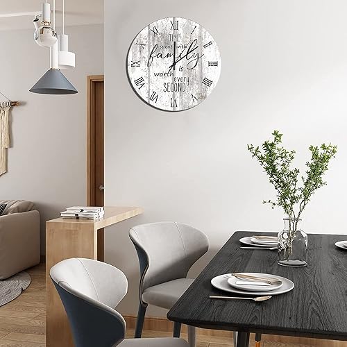 Miniatura 40 de UFunhome Reloj de pared de madera con cita familiar, el tiempo que pasa con la familia vale la pena cada segundo, reloj colgante redondo, funciona