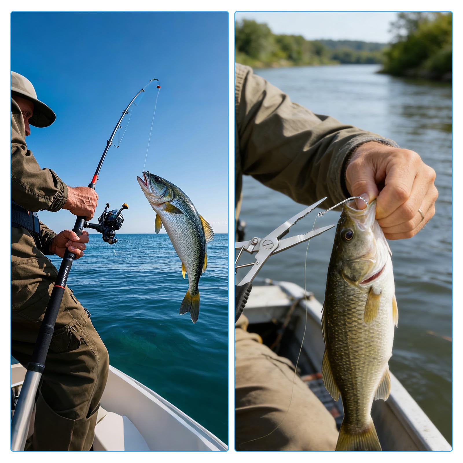Foonary Set di accessori da pesca, pinza da pesca in acciaio inox 402, con allentatore magnetico profondo, corda per sospensione e borsa, multifunzione per pesca