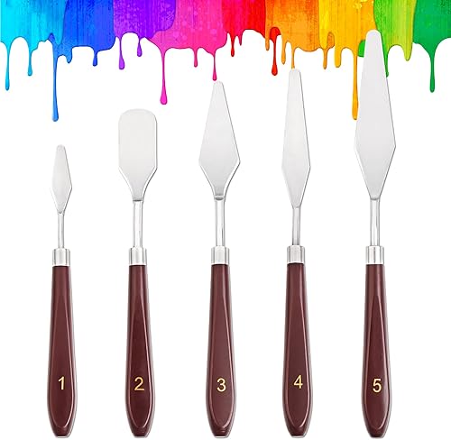 Miniatura 1 de Cuchillo de paleta Pintura 5 piezas Cuchillos de pintura Espátula de acero inoxidable Cuchillo de paleta Cuchillo de pintura al óleo Accesorios de