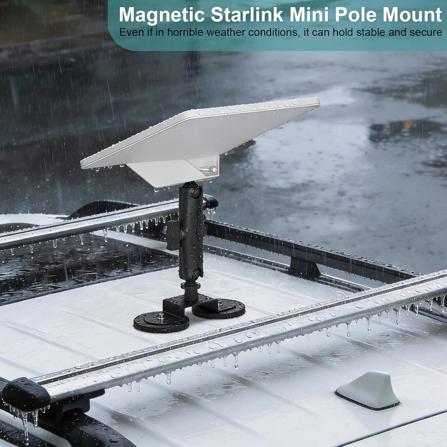 Magnetic Starlink Mini Mount for 2025 Version, 3.46" Dual Strong Magnetic Base,360° Adjustable Magic Arm Holder Aluminum Alloy Round Adapter for Truck /Car /Van /Boat /Yacht /RVs Vehicle