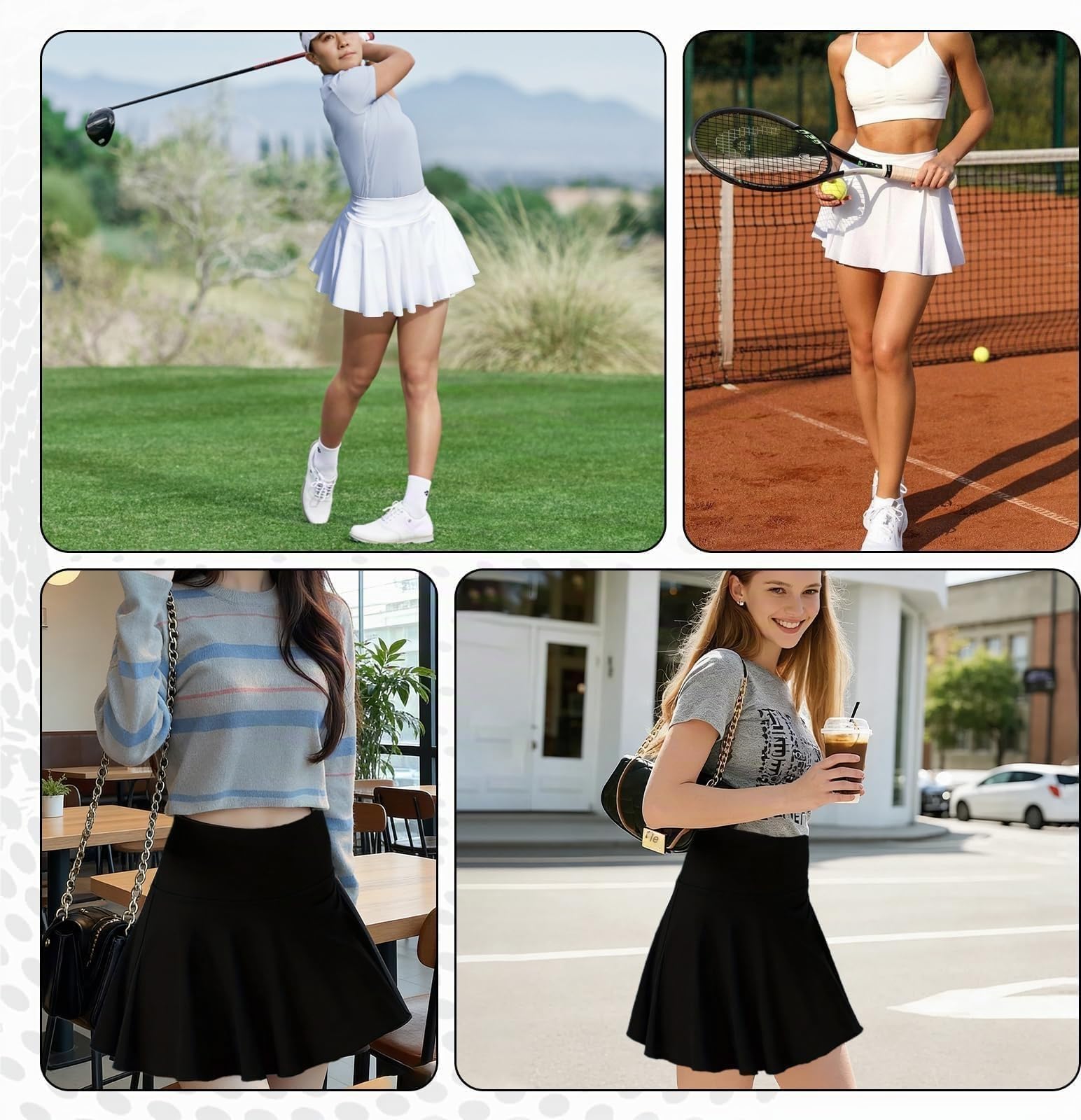 2 Pcs Jupe de Tennis Femme,Jupe Short Femme Sport,Short Intégré avec Poches et Pantalon Modèle Taille Haute Convient Aux Sports pour Diverses Occasions comme Le Tennis Vélo Course Noir Blanc Taille M