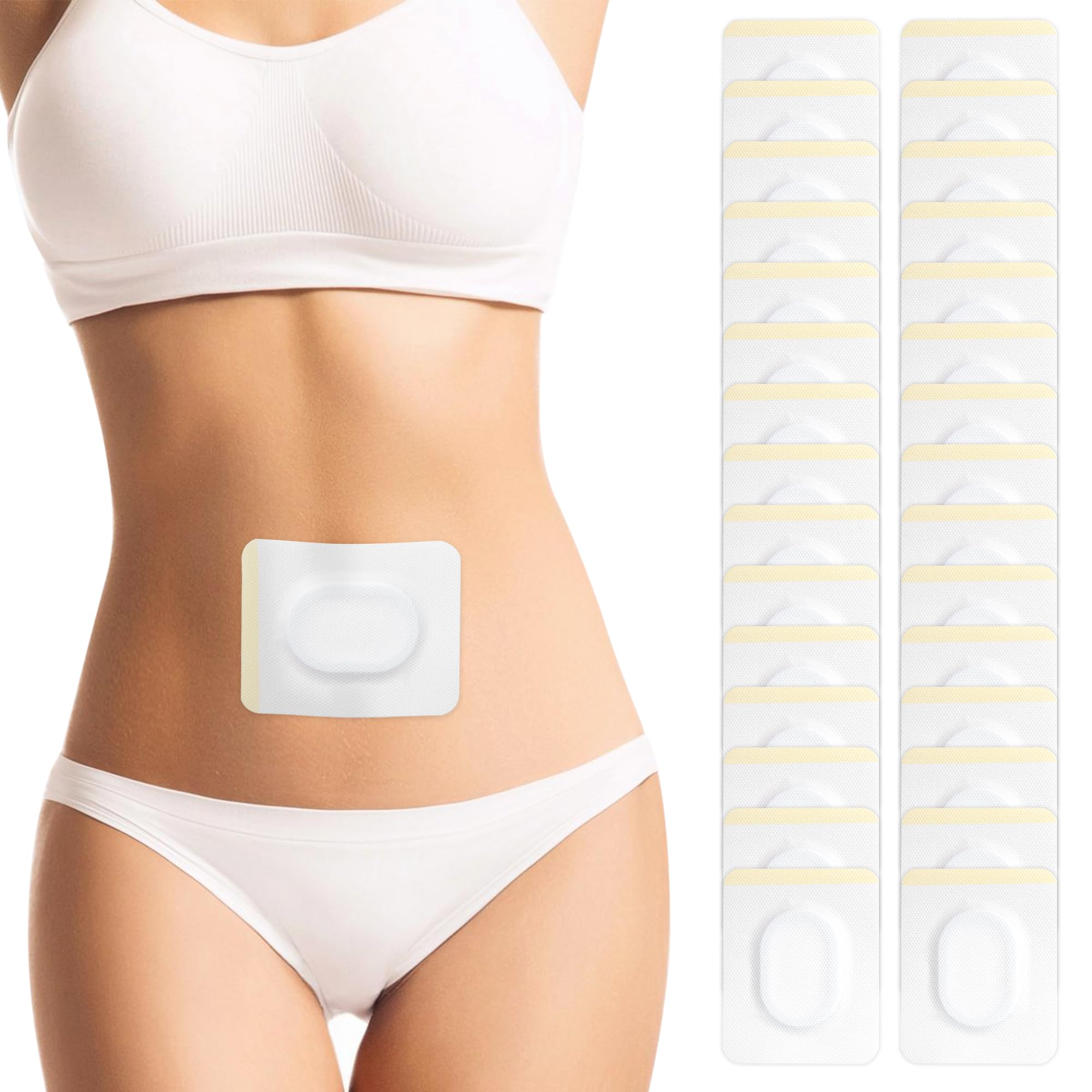 30Pcs ZINGTERRA Self-Adhesive Ellipse Castor Oil Pack Wrap for Belly Button,Disposable Highly Absorbent Organic Cotton Castor Oil Packs,No Wash,