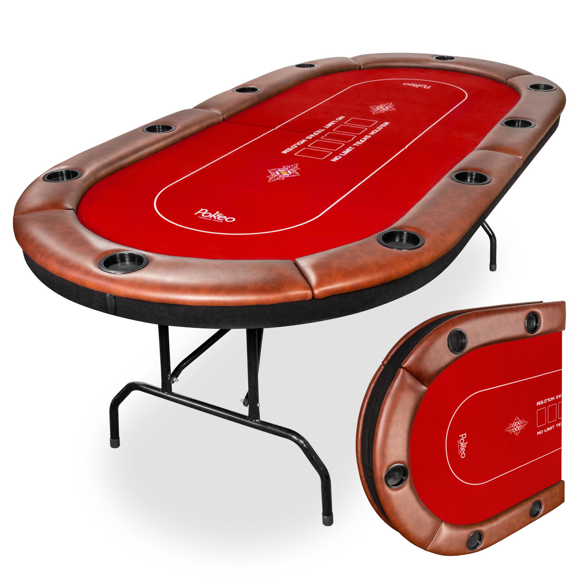 Mesa de Póker Plegable para 10 Jugadores Tapete Rojo Portavasos Texas Hold'em