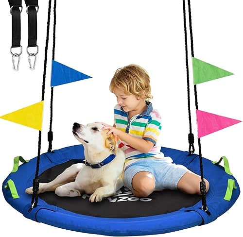 Columpio de Árbol, Columpio de Platillo Volador de 102 cm para Niños, Capacidad de Peso de 406 kg, con Correas Ajustables para Colgar, para Patio