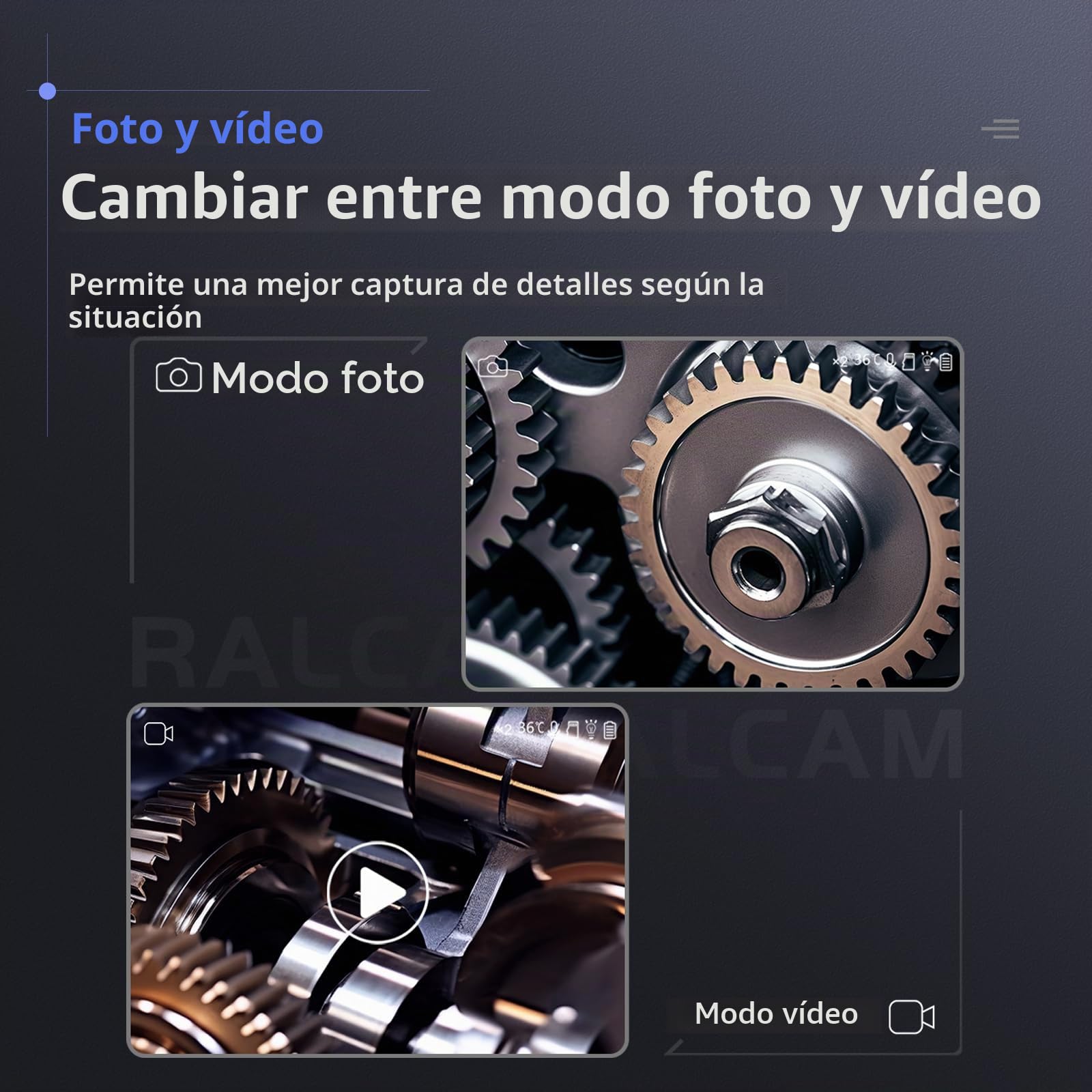 Ralcam Cámara Endoscópica Giratoria 210°, Pantalla HD 3,5", Sonda 6,2mm Semirrígida Impermeable para Inspección de Motor, Vehículos y Tuberías (Cable 2m)