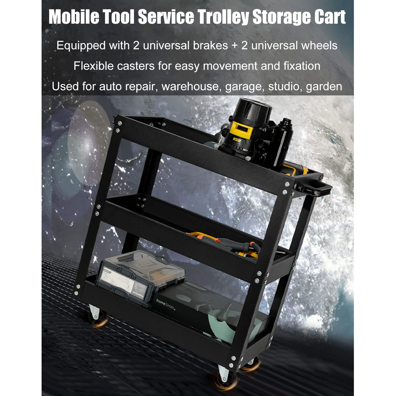 MERTNK Verplaatsbare Trolleys 3-Tier Inklapbare Rolling Utility Cart Met Vergrendelbare Wielen Heavy Duty Metalen Opslag Cart Voor Home Office Keuken Badkamer/a