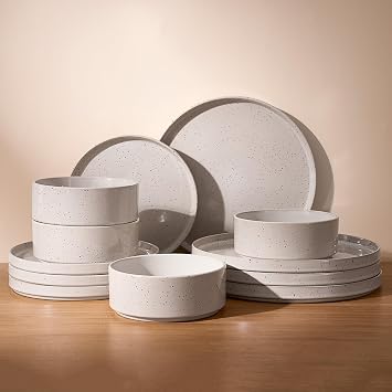 Richmount Nebula Plates and Bowls Set, 12PC Speckled Stoneware Plate Set, Scratch Resistant Dinnerware Sets, Dishwasher & Microwave Safe, Dining Plates and Bowls Sets, Creamy with Colorful Speckles