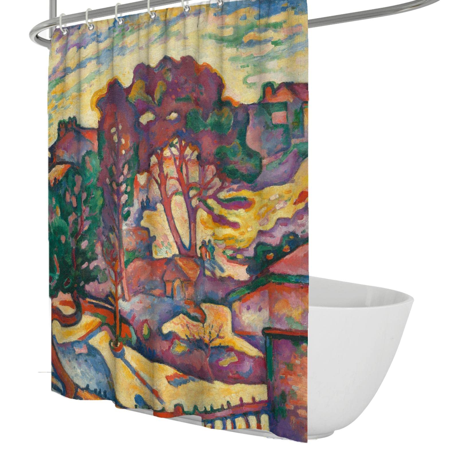 Art abstrait Rideau de Douche doublure coloré Aquarelle Polyester Tissu Rideau de Douche ensembles Avec crochets Les Grands arbres par Georges Braque 180Bx240Lcm