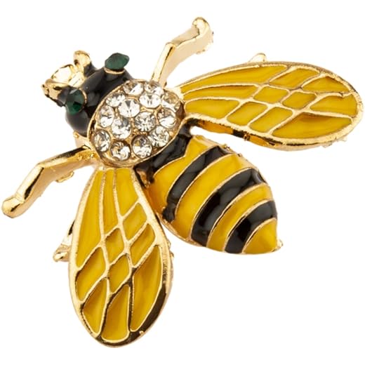 Knighthood Black and Yellow Enamel Bee with Criss Cross and Stone Detailing Lapel Pin/Brooch (Golden)