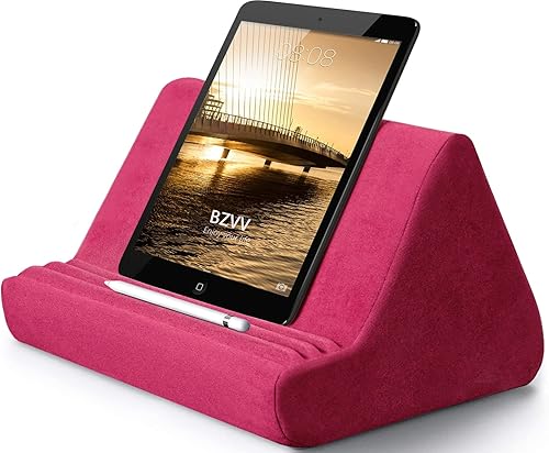 Almohada suave para tablet con bolsillo, soporte de cojín para tableta, 3 ángulos de visión ajustables, soporte perezoso para sofá de cama,