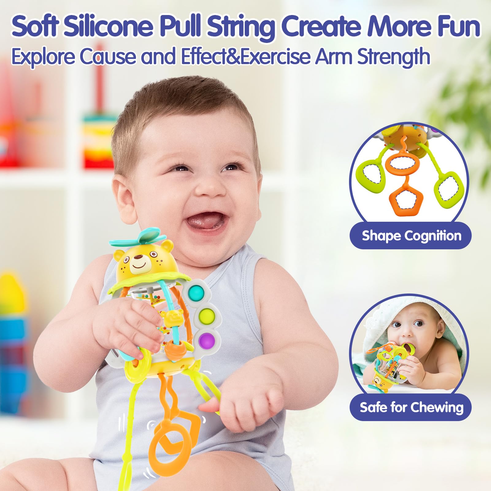 Juguetes Montessori para niños de 1 año, sonajero para dentición, juguetes para bebés de 0 a 6 y 6 a 12 meses, juguetes sensoriales de cuerda de silicona para niñas de 1 año, regalos de 4