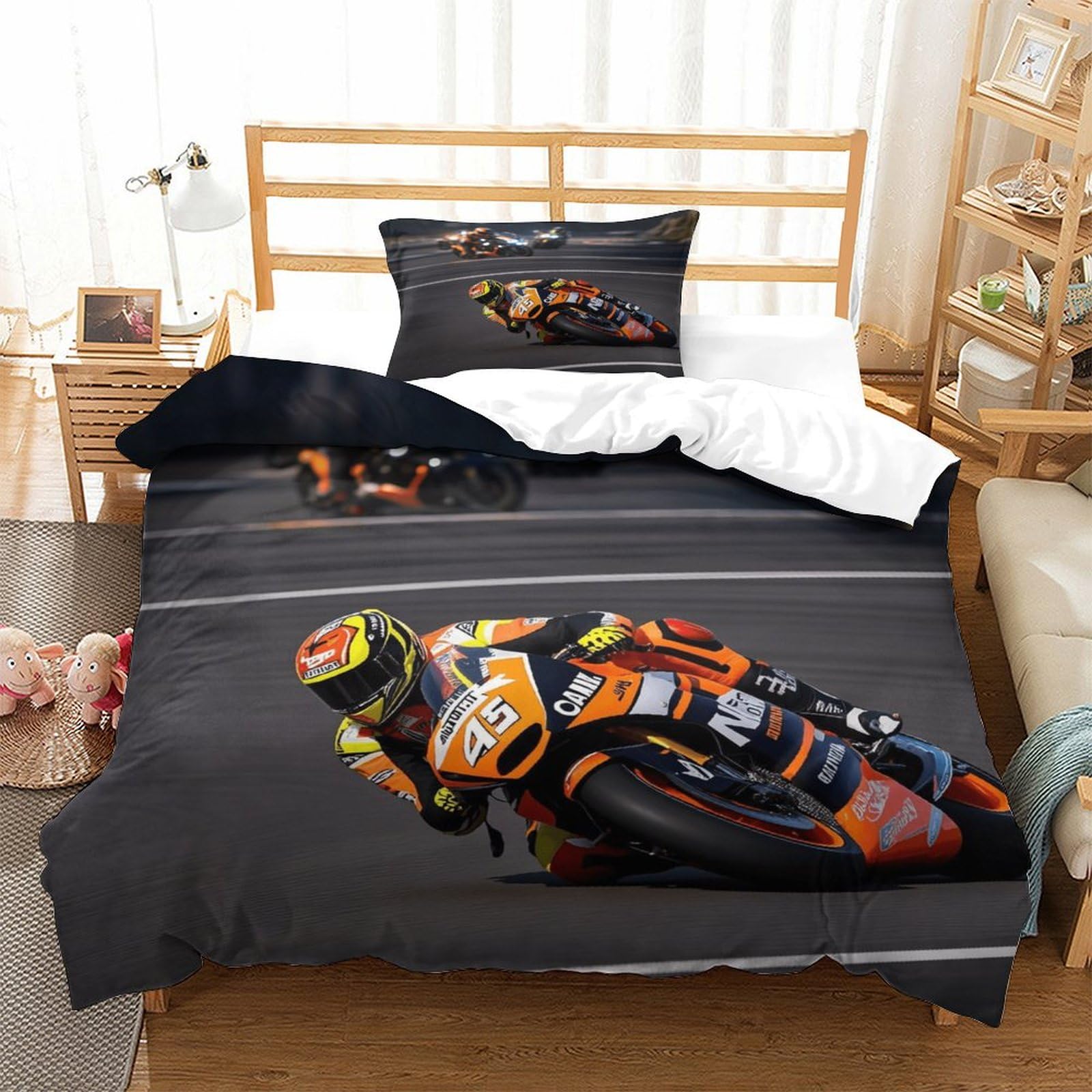 XiaopangXY TT Motorcycle Luxe Bedding Set Hidden Zipper GPMotor Duvet Cover Set with Pillowcases Quilt Cover SetSoft Microfiber Comforter Cover for Kids Adults Single（135x200cm）