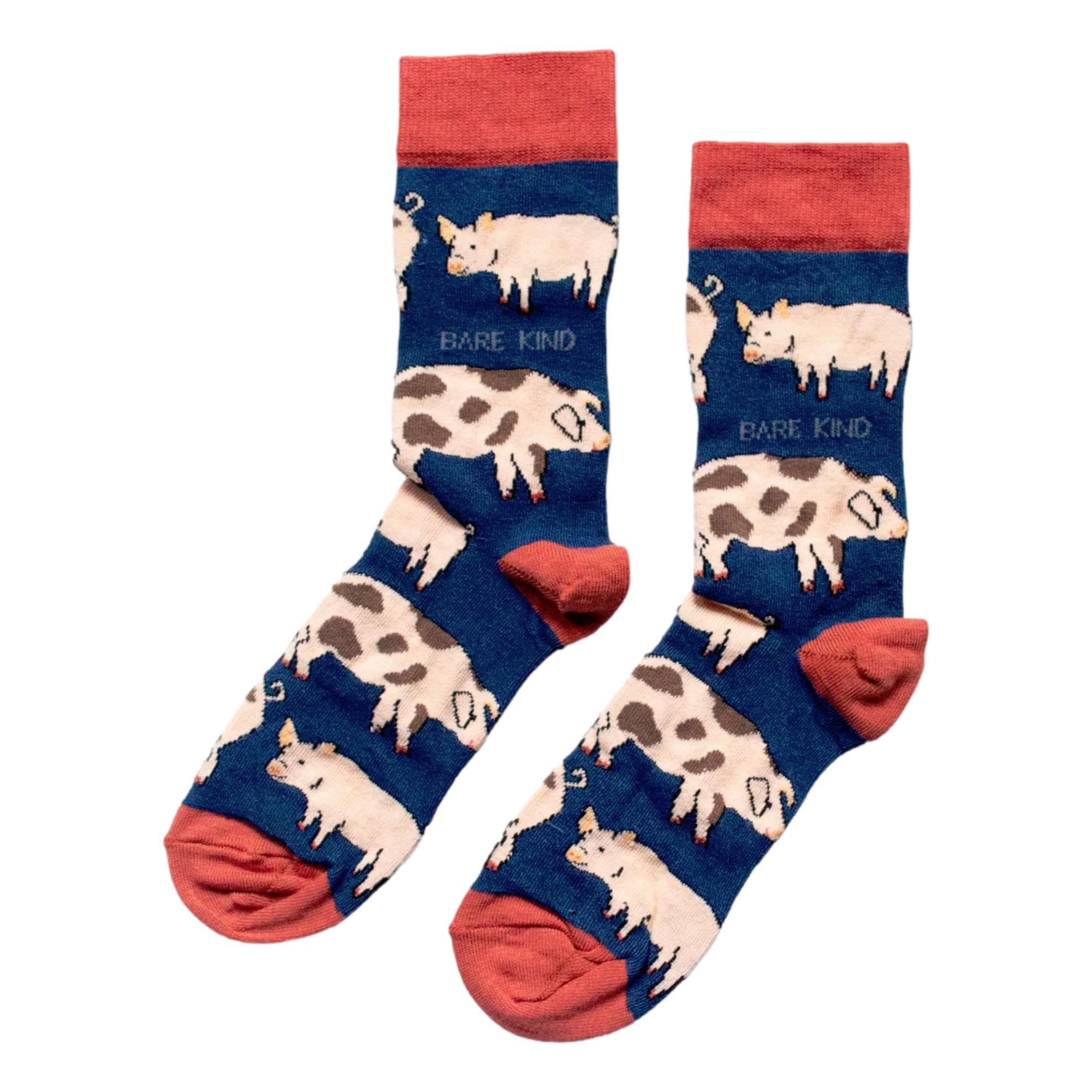 Bare Kind Red Save The Pigs Navy & Soft Bamboo Socks 4-7Uk
