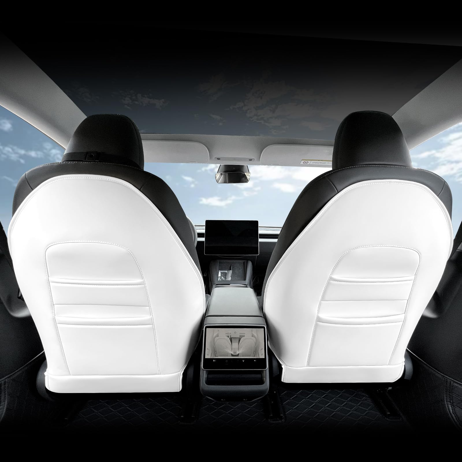 für Tesla Model 3 2024 sitzschoner kindersitz rückenlehne Model 3 seat Kick Protector Rücksitz Anti-Kick Leder Sitz zurück (Weiß)
