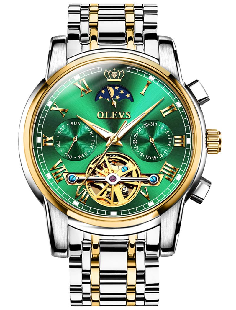 Men's Automatic Mechanical Watch Self Winding Luxury Dress Tourbillon Moon Phase Stainless Steel Waterproof Luminous Chronograph Wrist Watches